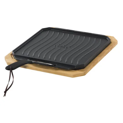 Pan Gietijzer Dubbelzijdig Gebruik met Bamboe Serveerplank 33 cm