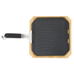 Pan Gietijzer Dubbelzijdig Gebruik met Bamboe Serveerplank 33 cm