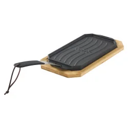 Pan Gietijzer Dubbelzijdig Gebruik met Bamboe Serveerplank 16,5 cm