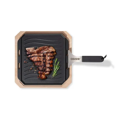 Pan Gietijzer Dubbelzijdig Gebruik met Beukenhout Serveerplank 33 cm