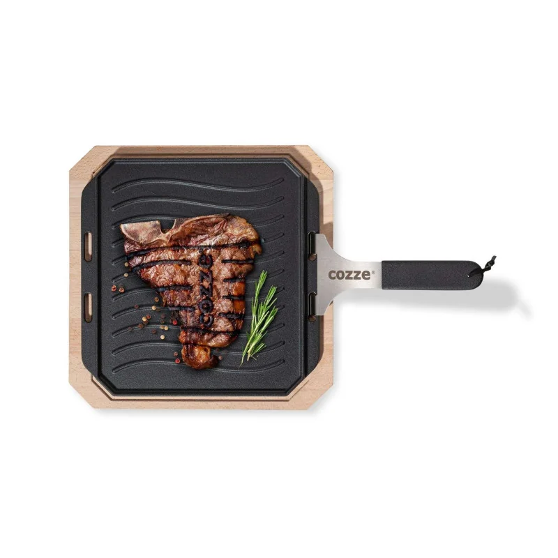 Pan Gietijzer Dubbelzijdig Gebruik met Beukenhout Serveerplank 33 cm