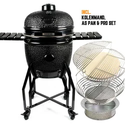 Yakiniku Large Kamado Compleet (Black edition) BBQ 19 inch met Onderstel & Zijtafels