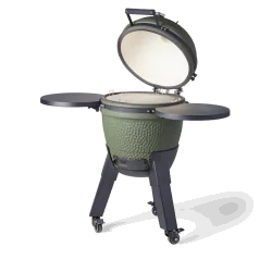 Moddern - Kamado Green incl. pedestal, side-table, aluminium wood-look legs & wheels